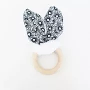 Wooden teething ring 68 mm for baby rattle with crochet amigurumi x2