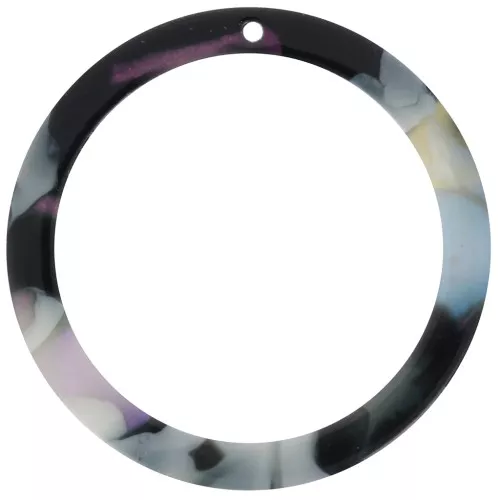 Cellulose acetate ring pendant 34.5 mm Tortoiseshell Blue Black x1