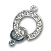 Rhodium plated Springring clasp 14.5mm with strass