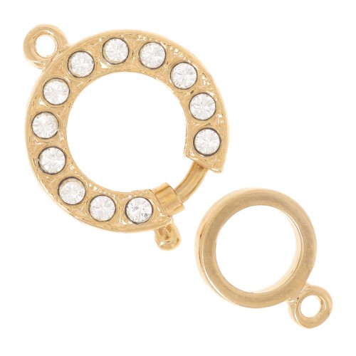 Gold color springring clasp with strass 14mm