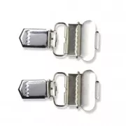 Set of 2 removable steel clips for pacifier/braces 30 mm Silver tone x2
