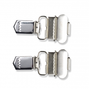 Set of 2 removable steel clips for pacifier/braces 30 mm Silver tone x2