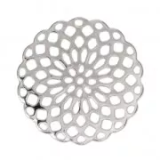 Rosette-shaped pendants 25 mm for fancy jewelry creation - Silver Tone x4