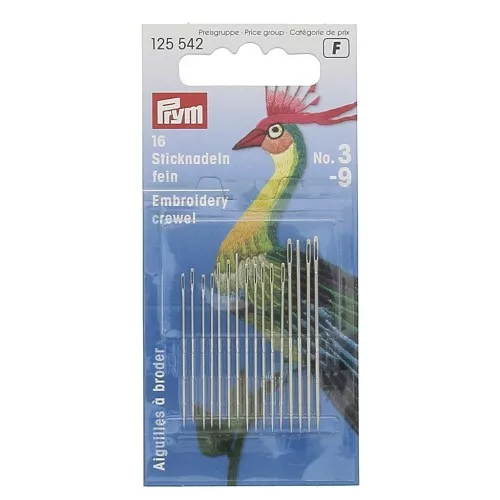 Crewel needles No. 3-9 assorted Silver Eye x16