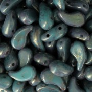 Zoliduo® Left pressed glass beads with two holes 5x8mm Jade Teracota Red x20