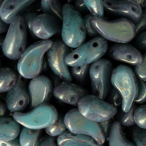 Zoliduo® Left pressed glass beads with two holes 5x8mm Jade Teracota Red x20