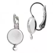 Earwire/leverback with cabochon setting for 8 mm flat back cabochon Rhodium x2