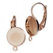 Earwire/leverback with cabochon setting for 10mm flat back cabochon - Rose Gold x2|raw }}