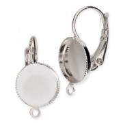 Earwire/leverback with cabochon setting for 10 mm flat back cabochon - Rhodium x2|raw }}