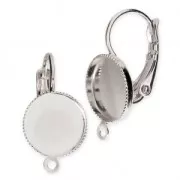 Earwire/leverback with cabochon setting for 10 mm flat back cabochon - Rhodium x2