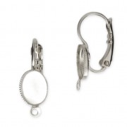 Earwire/leverback with cabochon setting for 8x6 mm flat back cabochon - Rhodium x2|raw }}