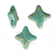 Star Beads glass beads by Perles & Co 11x11 mm Green Turquoise Gold Splash x30