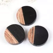 Puck shape resin bead imitation wood 24 mm Black x1