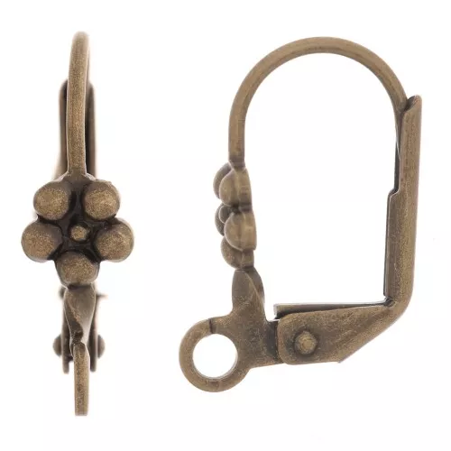 Flower leverback earrings 16 mm with a loop - Bronze Tone x4