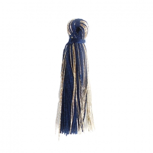 Cotton tassel 32 mm Navy Blue/Gold Tone x1