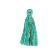 Cotton tassel 32 mm Turquoise/Gold Tone x1