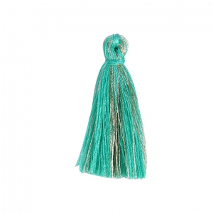Cotton tassel 32 mm Turquoise/Gold Tone x1