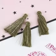 Cotton tassel 32 mm Green//Gold Tone x1