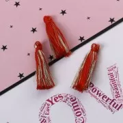 Cotton tassel 32 mm Red/Gold Tone x1