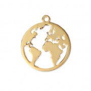 925 Sterling Silver World Map charm 17 mm Gold Tone x1|raw }}