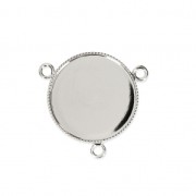3 loops Spacer setting for flat back round cabochon 20 mm Fine silver plating x1