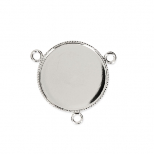 3 loops Spacer setting for flat back round cabochon 20 mm Fine silver plating x1