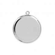 Pendant setting for flat back round cabochon 25 mm Fine silver plating x1