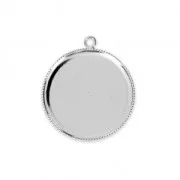 Pendant setting for flat back round cabochon 25 mm Fine silver plating x1