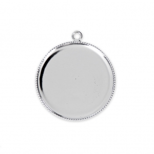 Pendant setting for flat back round cabochon 25 mm Fine silver plating x1