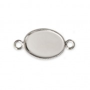 Spacer setting for flat back oval cabochon 14x10 mm Fine silver plating x1