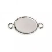 Spacer setting for flat back oval cabochon 14x10 mm Fine silver plating x1