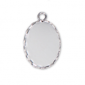 Pendant setting for flat back oval cabochon 18x13 mm Fine silver plating x1