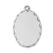 Pendant setting for flat back oval cabochon 25x18 mm Fine silver plating x1