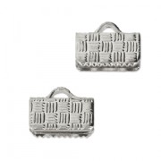 10mm ribbon crimp ends - Rhodium Tone x4|raw }}