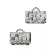 10mm ribbon crimp ends - Rhodium Tone x4