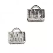 8mm ribbon crimp ends - Rhodium Tone x4