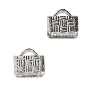 8mm ribbon crimp ends - Rhodium Tone x4