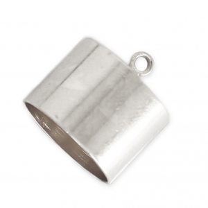 Plain Glue-In Cord End caps with Ring for 10mm cords - Fine silver plating x4