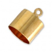 Plain Glue-In Cord End caps with Ring for 8.5mm cords - Fine Gold Plated x4|raw }}