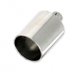 Plain Glue-In Cord End caps with Ring for 6mm cords - Rhodium Tone x4