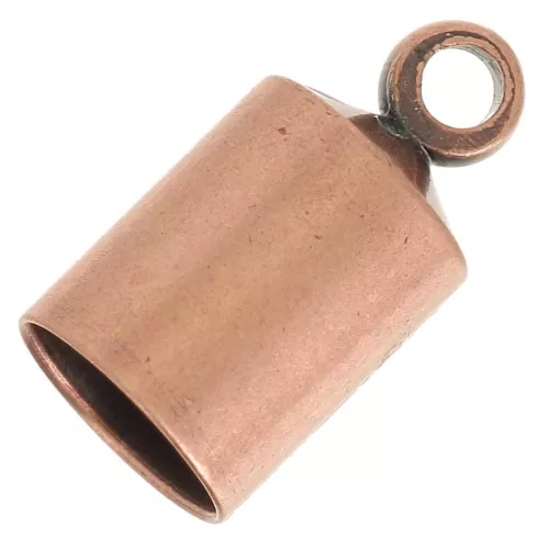Plain Glue-In Cord End caps with Ring for 4mm cords - Ant. Copper Tone x10
