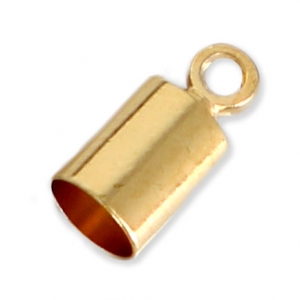 Plain Glue-In Cord End caps with Ring for 3.5mm cords - Fine Gold Plated x10
