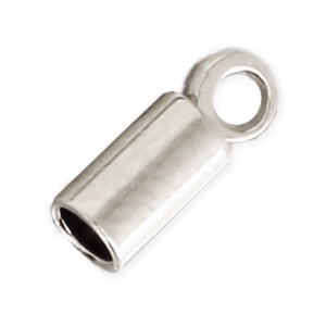 Plain Glue-In Cord End caps with Ring for 2mm cords - Fine silver plating x10