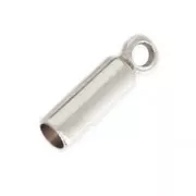 Plain Glue-In Cord End caps with Ring for 1.3mm - cords Fine silver plating x10