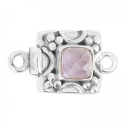 925 Sterling Silver squared clasp 20mm with Amethyst stone