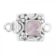 925 Sterling Silver squared clasp 20mm with Amethyst stone