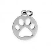 Round openwork charm dog paw 12 mm stainless steel 316L x1