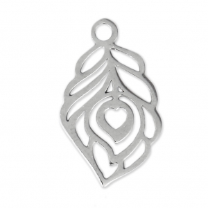 Feather Charm, 21x12 mm - 316L Stainless Steel x1