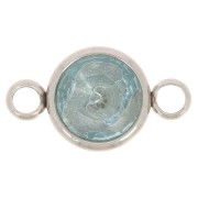 Round 304L stainless steel with faceted glass cabochon 17.5x10 mm Aqua x1