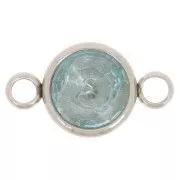 Round 304L stainless steel with faceted glass cabochon 17.5x10 mm Aqua x1
